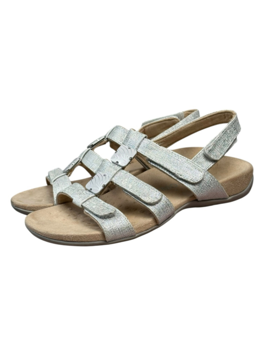 Vionic Amber Silver Gold/Metallic Strappy Sandals 7.5 ARCH SUPPORT 4 Strap